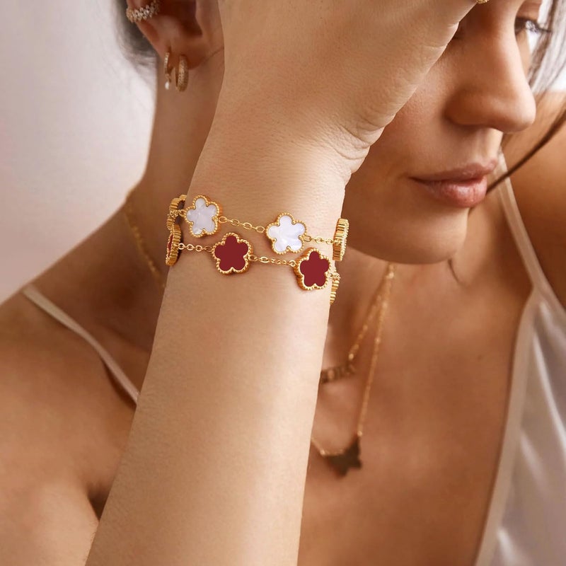 MPRAINBOW Women Gold Bracelets Jewelry Set - 18K Gold Plated Floral Bracelets,Stainless Steel Charm Bracelet Non-Tarnish,Adjustable lucky Chain Set Trendy Gift,Christmas Valentines Birthday Gifts for Girlfriend - Image 3